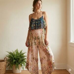 Anthropologie Bhanuni by Jyoti Jumpsuit Womens XS Floral Ruffle Wide Leg NWT